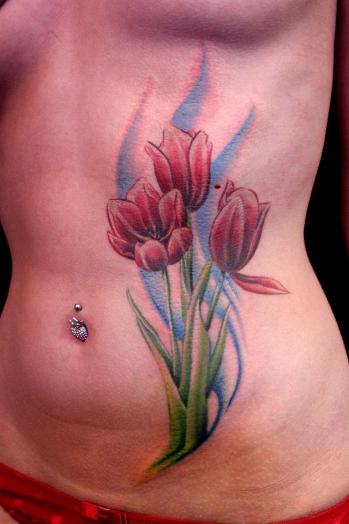 tulip-tattoo-on-stomach