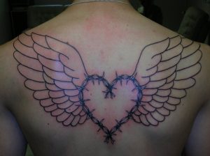 winged-barbed-wire-head-tattoo-on-back